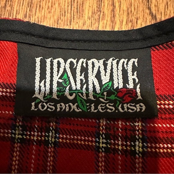 Vintage Lip Service Red Plaid Pleated Mini Skirt Medium Gothic Grunge unlined - Picture 8 of 10